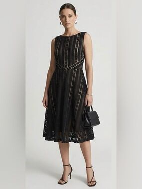 Sangria Black Fit-and Flare Overlay Dress, Size 8
